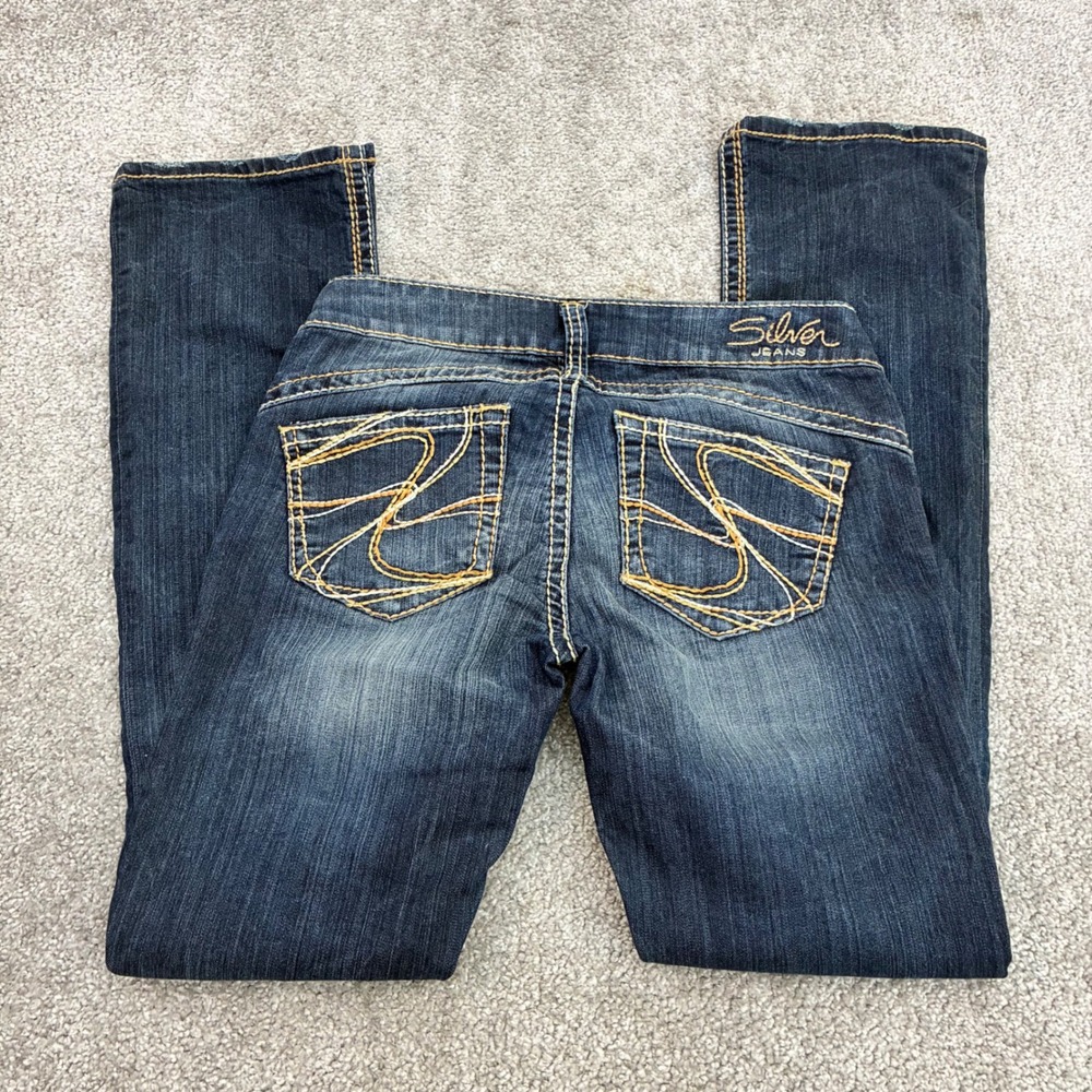 Silver Jeans Women 30 Tuesday Slim Bootcut Dark Wash Contrast (Size Tag 27x31)